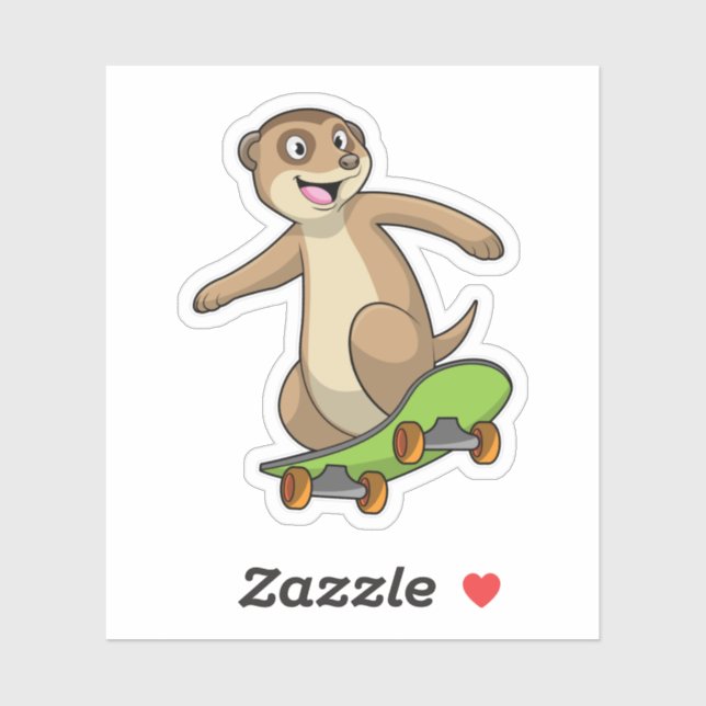 Pegatina Meerkat como Skater con Skateboard (Hoja)
