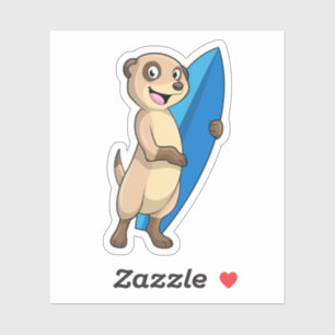 Pegatina Meerkat como surfista con Surfboard