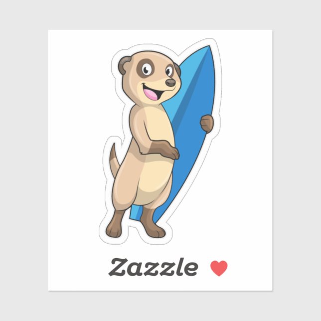 Pegatina Meerkat como surfista con Surfboard (Hoja)
