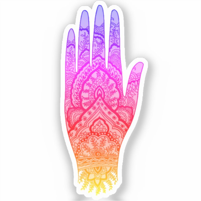Pegatina Mehndi Hand Tattoo Art Rainbow (Anverso)