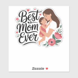 Pegatina Mejor Mamá Día de la Madre Floral Cute Pastel
