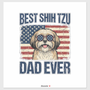 Pegatina Mejor papá de Shih Tzu patriota perruno