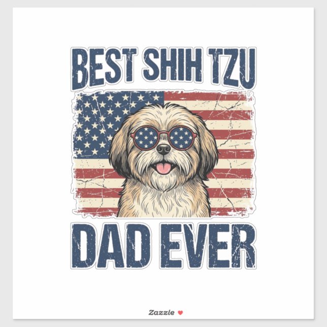 Pegatina Mejor papá de Shih Tzu patriota perruno (Hoja)