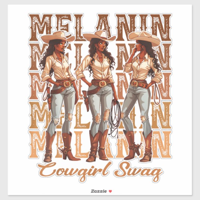 Pegatina Melanin Cowgirl Swag (Hoja)