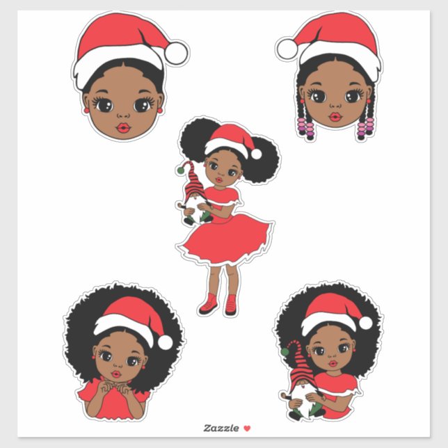 Pegatina Melanin Navidades Chica negro Navidad Chicas mágic (Hoja)
