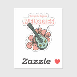 Pegatina Melodías Tropicales Ukulele Arte Floral