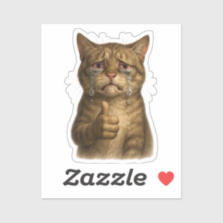 Pegatina Meme de gatito triste con pulgar hacia arriba