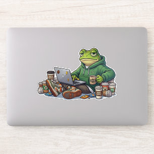 Pegatina Meme de la Rana Agotada por la Cafeína Caótica