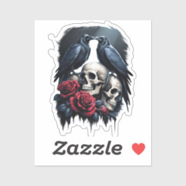 Pegatina Memento Mori: Composición floral oscura con Raven