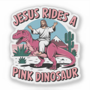 Pegatina Memes Divertidos de Jesús, Jesús Monta un Dinosaur