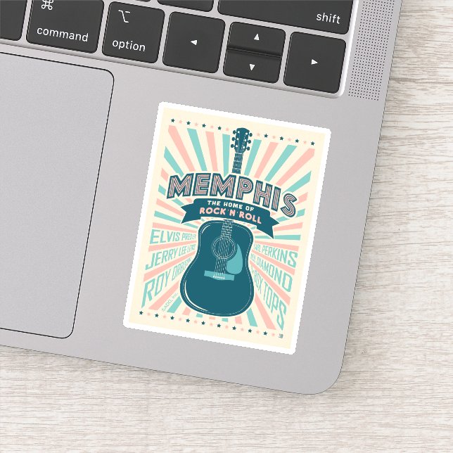 Pegatina Memphis, TN: Serie de guitarras | Rock-N-Roll (Detalle)