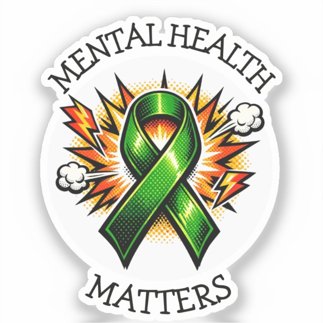 Pegatina Mental Health Matters Pop Art Green Ribbon (Anverso)