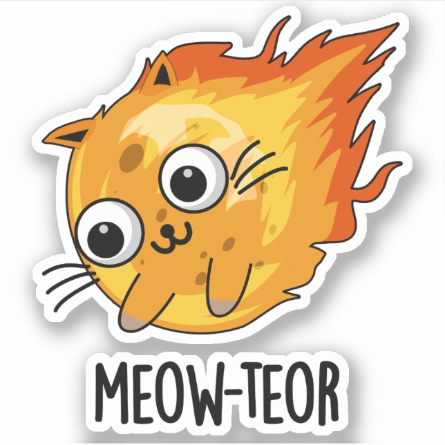 Pegatina Meow-teor Funny Meteor Pun (Anverso)