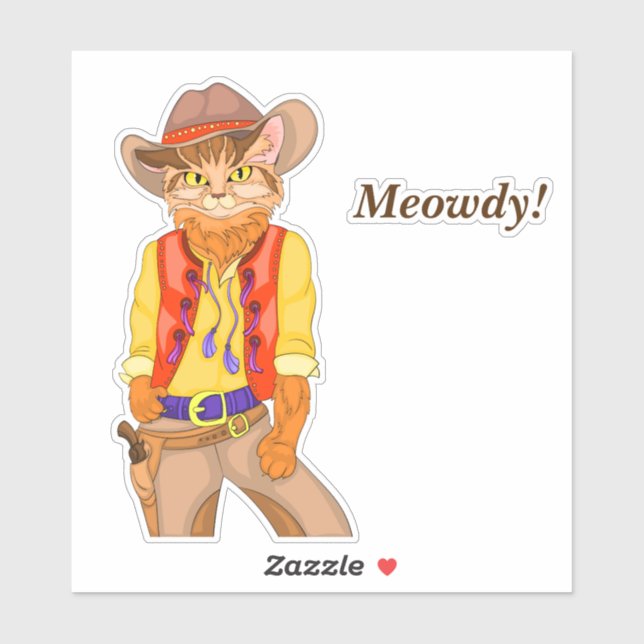 Pegatina ¡Meowdy! Cat Cowboy (Hoja)
