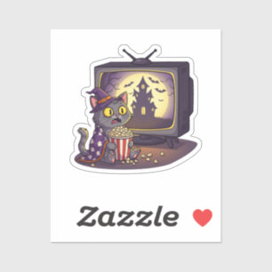 Pegatina Meowloween Movie Night - Cat Ver película aterrado