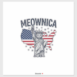 Pegatina Meownica Gato Patriótico Diseño Vector Vintage_1