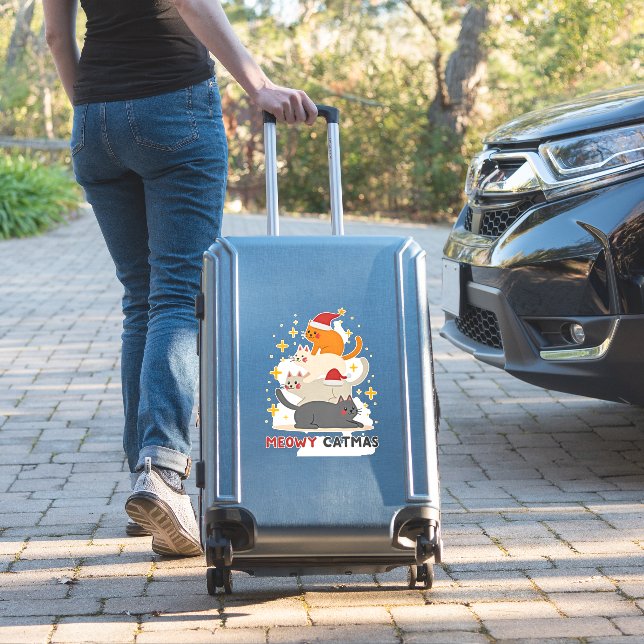 Pegatina Meowy Catmas Cat Christmas Tree Xmas (2) (Maleta Insitu)