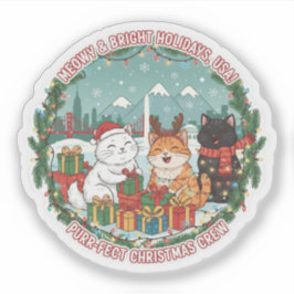Pegatina Meowy Christmas Cats – Bright Holiday Fun USA Stic