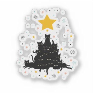 Pegatina Meowy Christmas tree , divertido árbol de navidad 