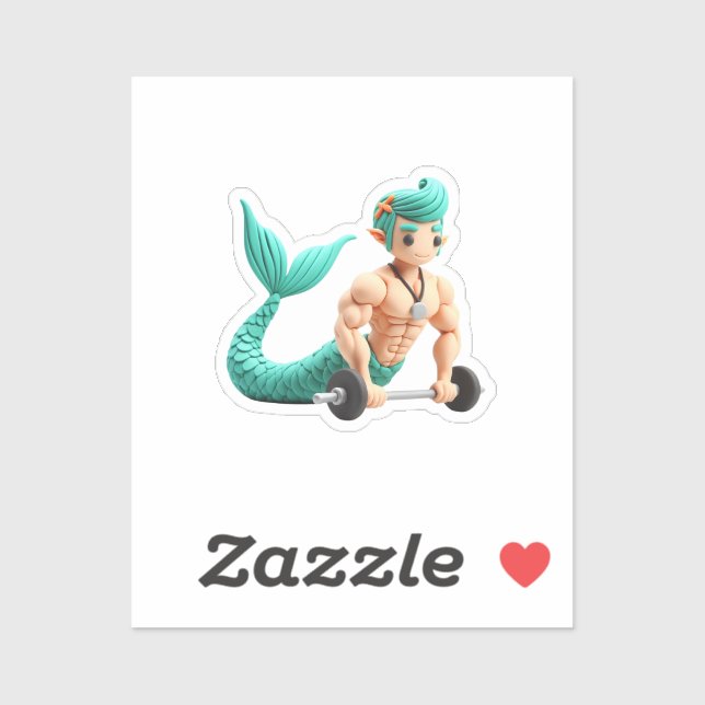 Pegatina mermaid men doing musculation modeling clay (Hoja)