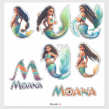 Mermaid Moana Adventures Personalizado-Pegatina de