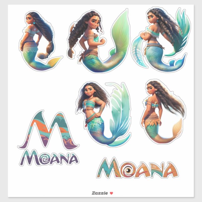 Pegatina Mermaid Moana Adventures Personalizado-Pegatina de (Hoja)