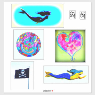 Pegatina mermaids love heart om jolly roger