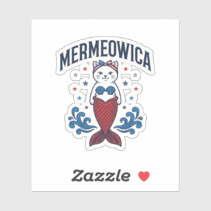 Pegatina Mermeowica Diseño de Camiseta de Sirena Gato Patri