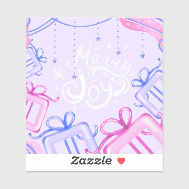Pegatina Merry and Joy Pastel Holiday Sticker with Gifts (Hoja)