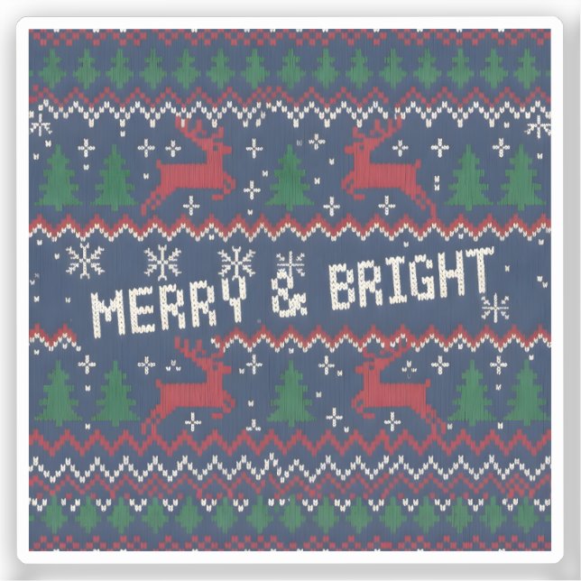 Pegatina Merry & Bright Ugly Christmas Sweater (Anverso)