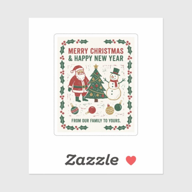 Pegatina Merry Christmas and a Happy New Year (Hoja)