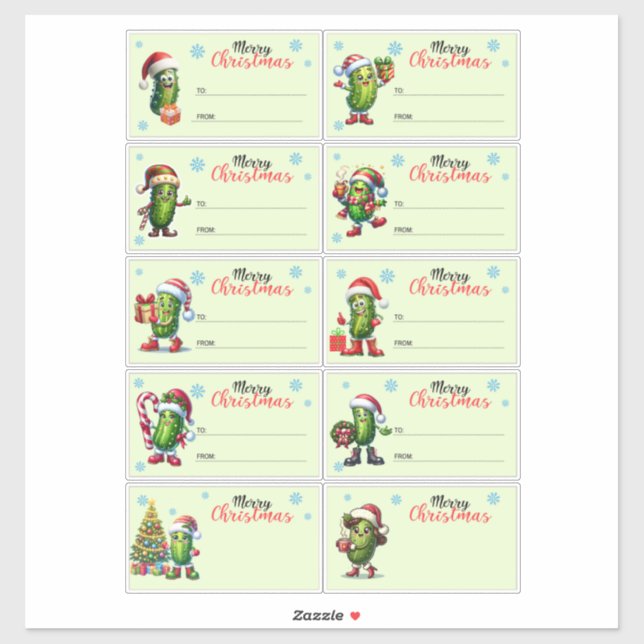 Pegatina Merry Christmas Pickle Gift Tag Sticker Sheet (Hoja)