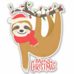 Pegatina Merry Christmas Sloth | Vacaciones<br><div class="desc">Este diseño presenta una pereza festiva colgando de una rama de árbol con el texto moderno "Feliz Navidad",  popular tipografía roja. #navidades #vacaciones #festividad #perezoso #animales #lindos #estacional #pegatinas #etiquetas #scrapbooking #artesanías #naturaleza #merry #merrychristmas #cardmaking #giftwrapping #gifts #divertido #moderno #trendy #elegante</div>