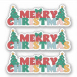 Pegatina Merry Christmas Typography Decorated Pine Tree<br><div class="desc">La tipografía navideña con pinos decorados. Perfecto para Navidades.</div>