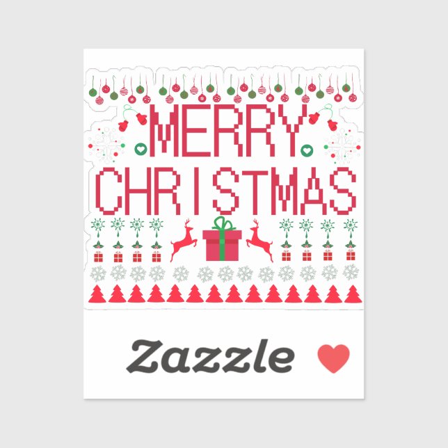 Pegatina Merry Christmas Ugly Sweater Knit Pattern (Hoja)