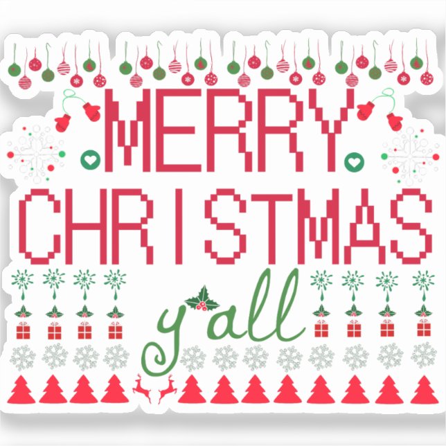 Pegatina Merry Christmas Ugly Sweater Knit Pattern (Anverso)
