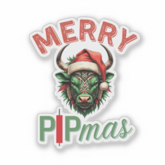 Pegatina Merry PIPmas Trading Bull Christmas Design – Funny