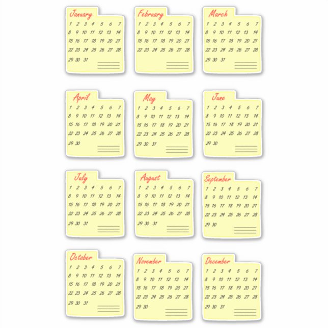 Pegatina Meses clásicos del calendario cualquier año paquet (Anverso)