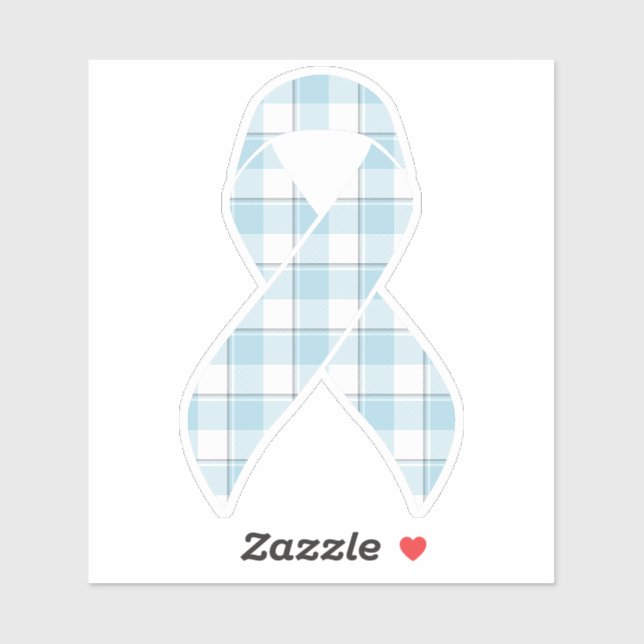 Pegatina Mesothelioma Awareness Plaid Light Blue Ribbon (Hoja)