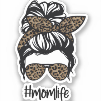 Pegatina Messy Bun #momlife Leopard