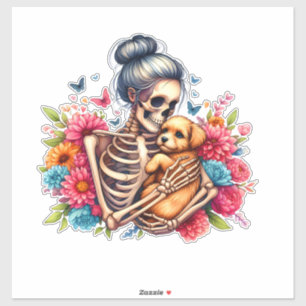 Pegatina Messy Bun Skeleton Cute cachorro Perros Amantes de
