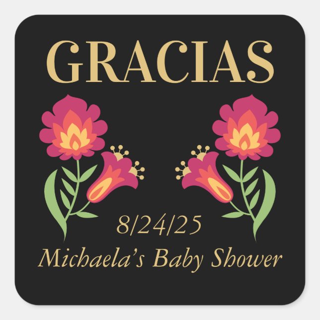 Pegatina mexicano de Fiesta Baby Shower, floral ro (Anverso)