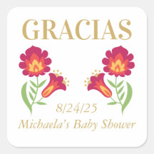 Pegatina mexicano de Fiesta Baby Shower, floral ro