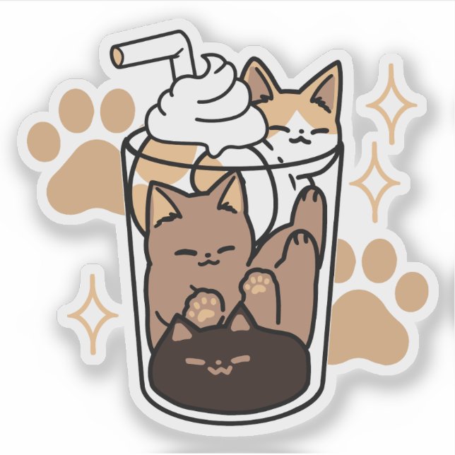 Pegatina Mezcla perfecta: arte de gato y café para amantes  (Anverso)