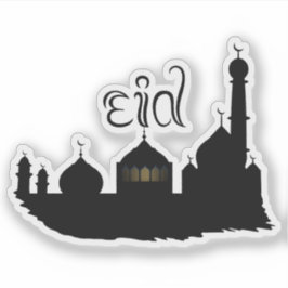Pegatina Mezquita Eid Mubarak con tipografía