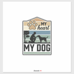 Pegatina Mi corazón mi perro grabado vintage diseño amante 