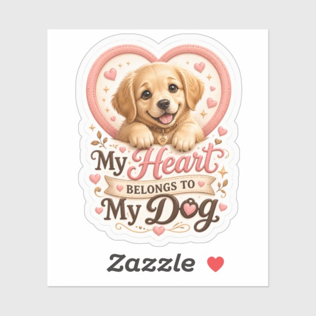 Pegatina Mi corazón pertenece a mi perro Cute Golden Retrie (Hoja)