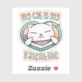 Pegatina Mi gato es mi gato blanco de San Valentín