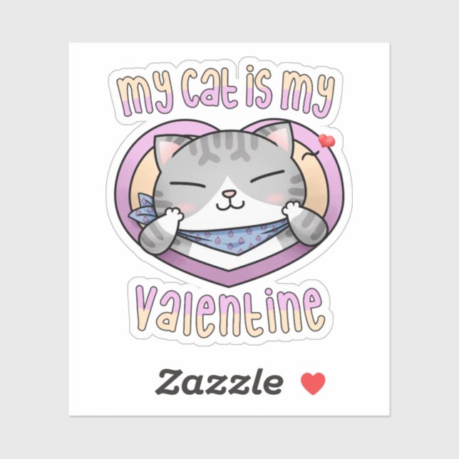 Pegatina Mi gato es mi gato de San Valentín (Hoja)