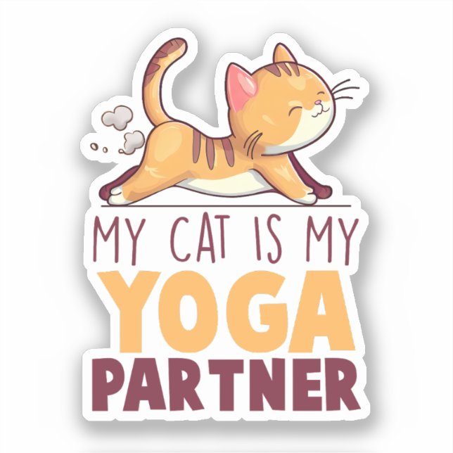 Pegatina Mi Gato Es Mi Socio De Yoga - Estirando Gato (Anverso)